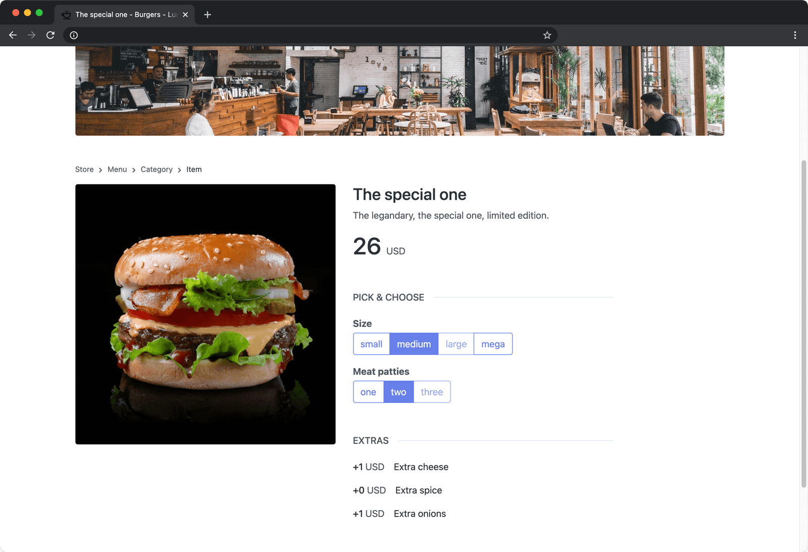 Rich menu item detail configuration